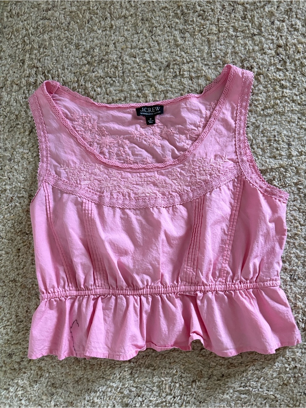 J.Crew Flutter-Hem Tank Pink Floral Embroidered Size Medium